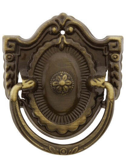 Shield Pattern Single-Post Bail Pull - 2 1/4 inch Width in Antique Brass.